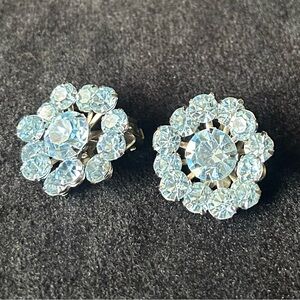 Elegant Vintage Light Blue Crystal & Silver Tone Earrings